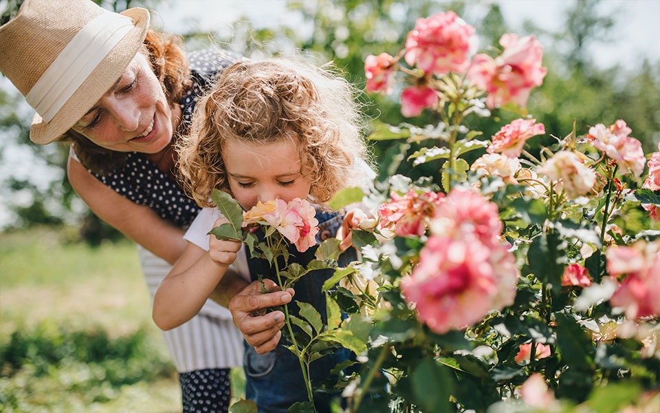 granddaughter-smelling-flowers